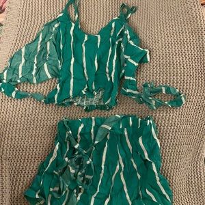 Green and white strip co ord set